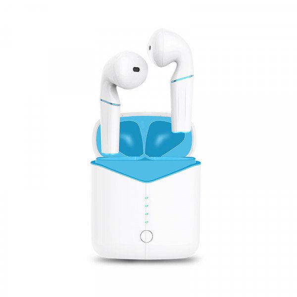 Wholesale True Wireless Touch Earbuds Headset Wireless Charging Case & Auto Power On & Auto Connect (White Blue)